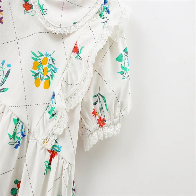 Kids Girls Cartoon Flowers Embroidery Cotton Dresses