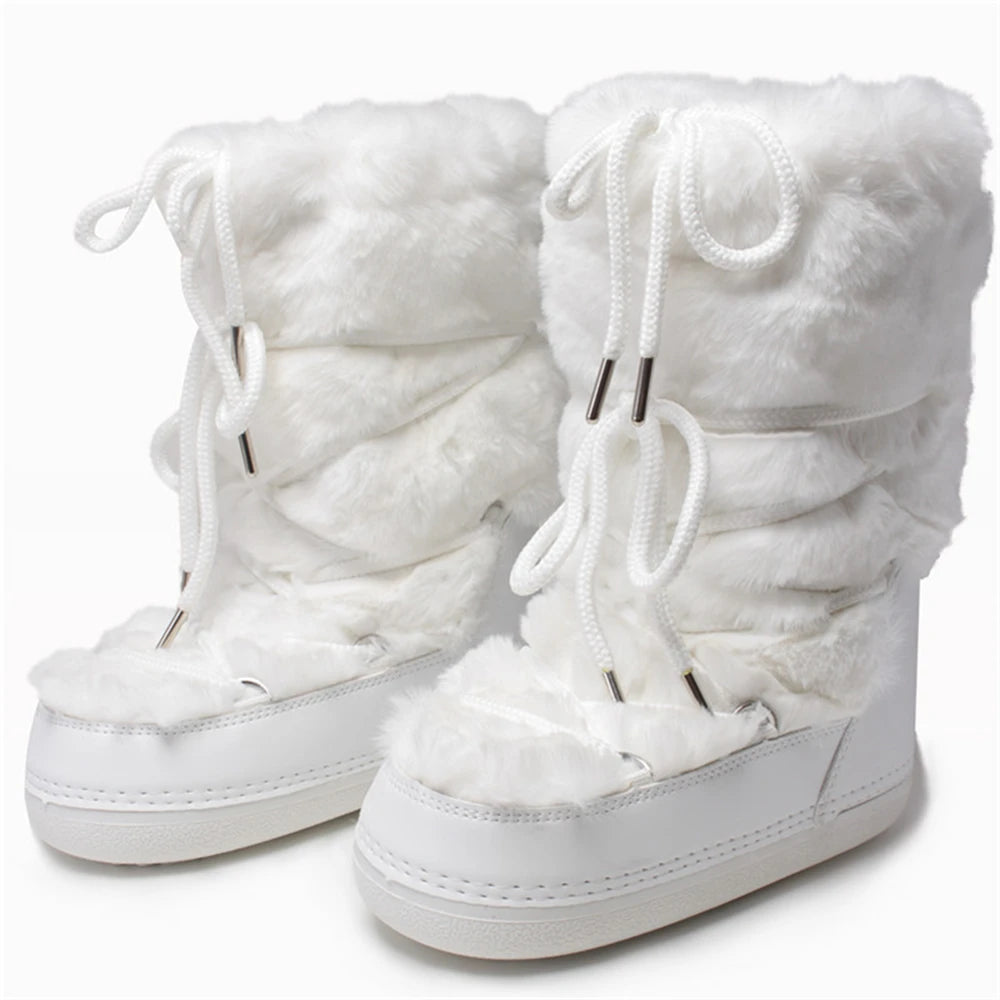 Fluffy Faux Fur Middle Calf Platform Snow Boots for Women childrensterritory