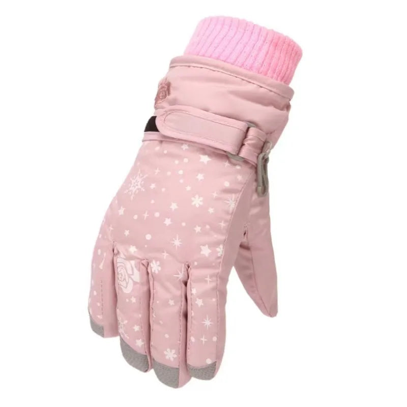 Kids Girls Thicken Warm Waterproof Skiing Gloves