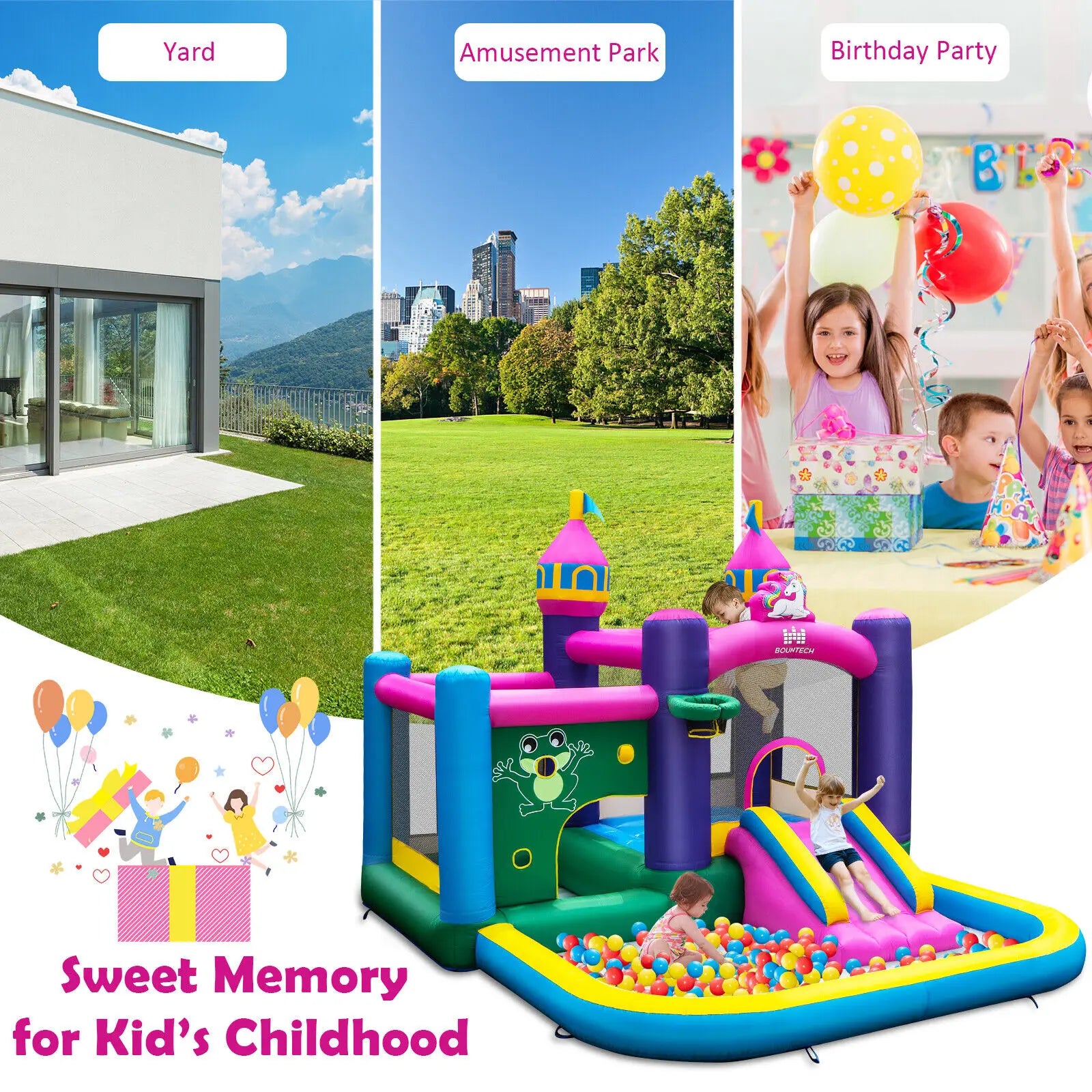 6-in-1Unicorn-themed Kids Inflatable Bounce House W/ 735W Blower childrensterritory