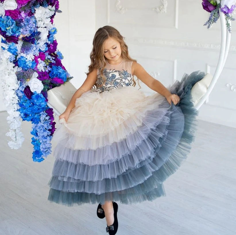 Girls Lace Embroidery Unique Wedding/Birthday Princess Dress childrensterritory