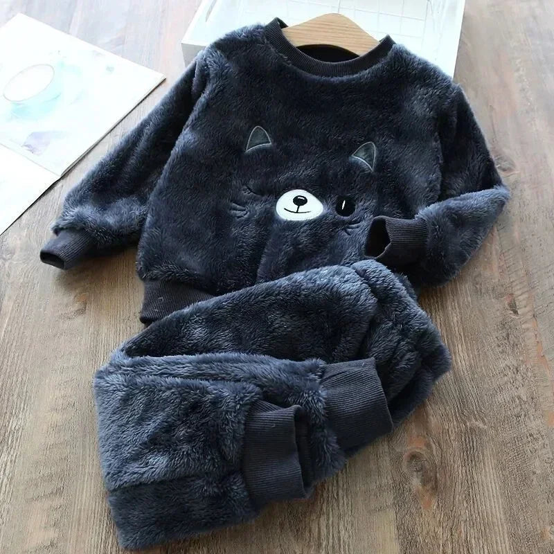 Girls Cartoon Design Long Sleeves Warm Clothing Set childrensterritory
