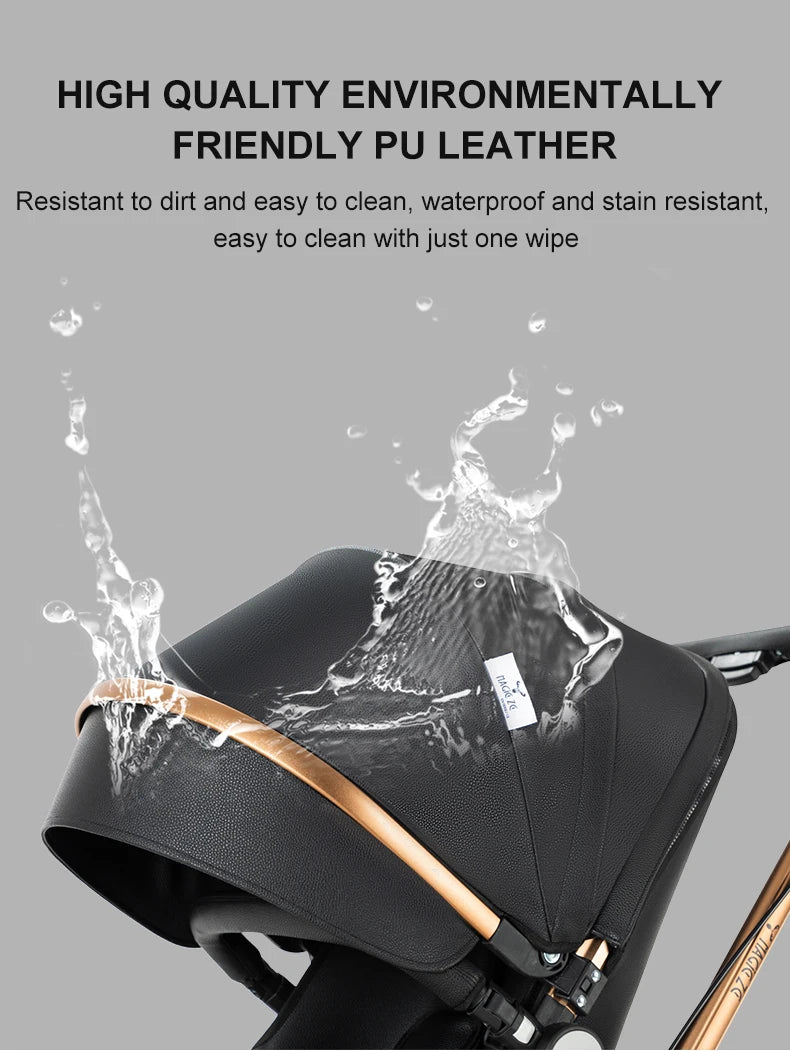 Luxury 3 IN 1 PU Leather 360-Degree Rotating Baby Stroller childrensterritory