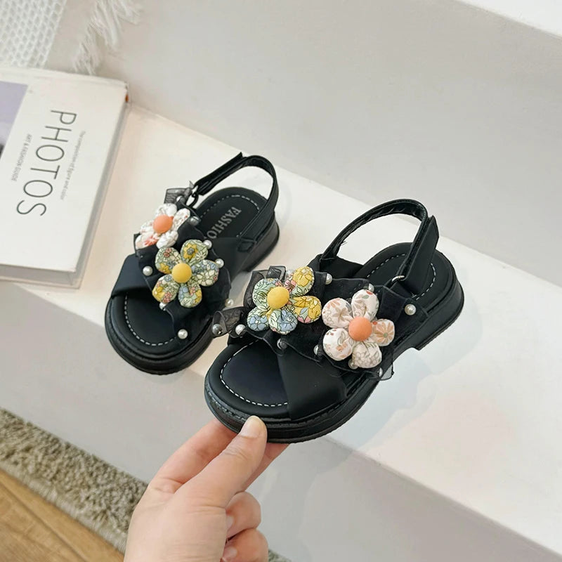 Open Toe Flower Lace Anti Slip Girls Sandals
