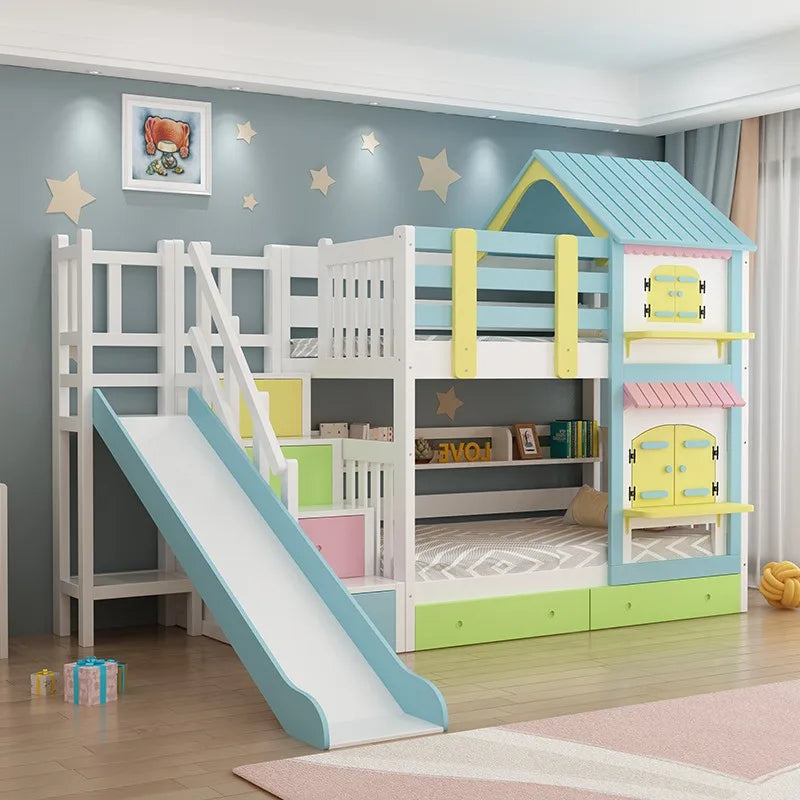 Kids Designer Wooden Bunk Bed Frame with Storage childrensterritory