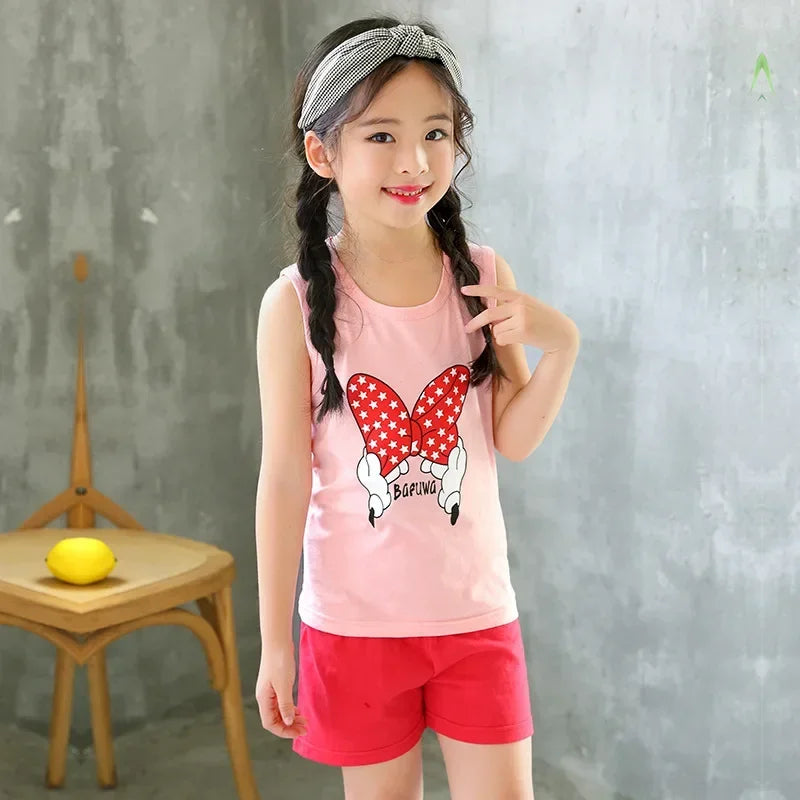 Kid Boy Girl Cartoon Design Sleeveless Cotton Vest and Pajamas Sets childrensterritory