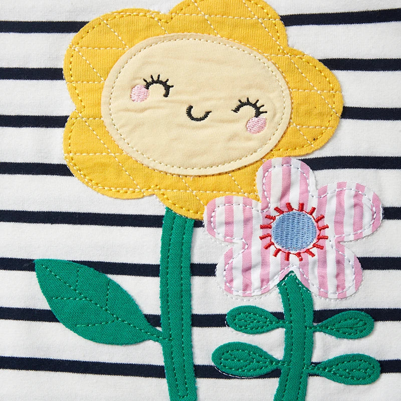 Girls Soft Cartoon Flower design Striped T Shirts childrensterritory