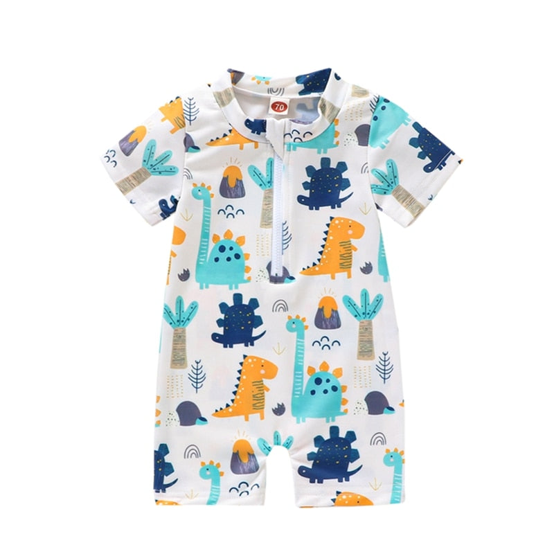 Cartoon Dinosaur Printed Baby/Kids Boys Zipper Swimsuit childrensterritory