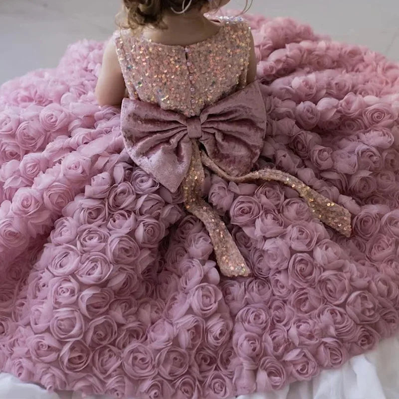 All Over Flower Decorated Birthday/Wedding Party Girls Dress