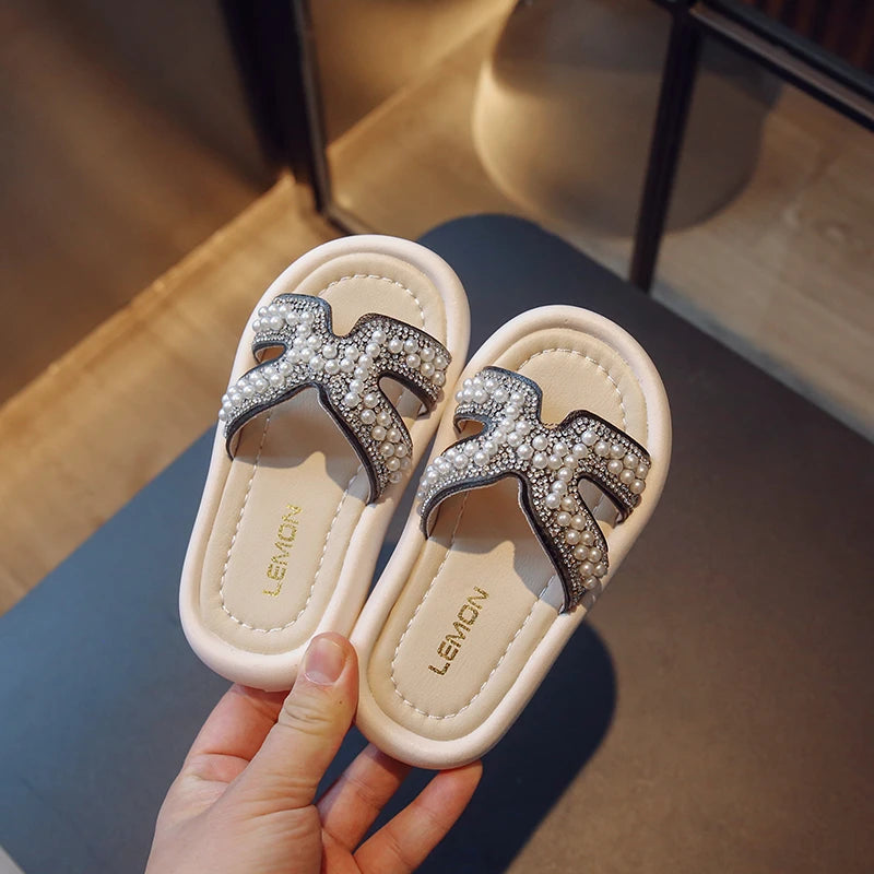 Classic Baby/Kids Girls Pearls Beading Summer Slippers