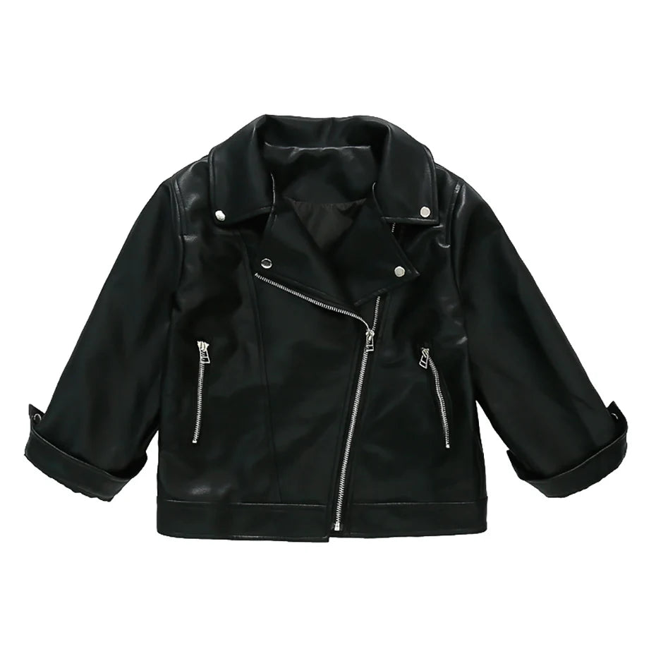 Solid Color Casual Style Leather Jacket for Little Boys childrensterritory