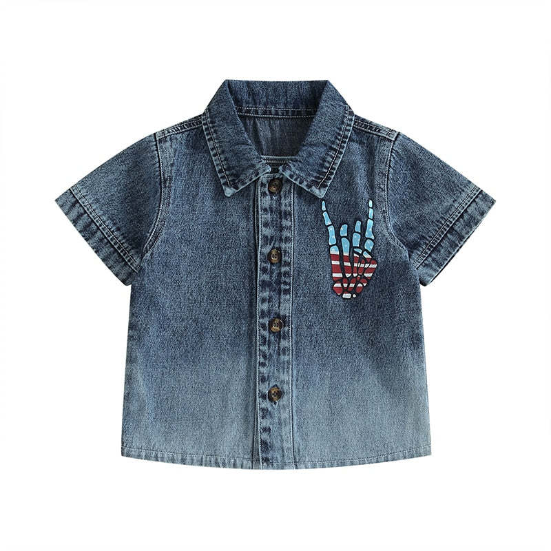 Hand Print Kids Independence Day Button Closure Shirt childrensterritory