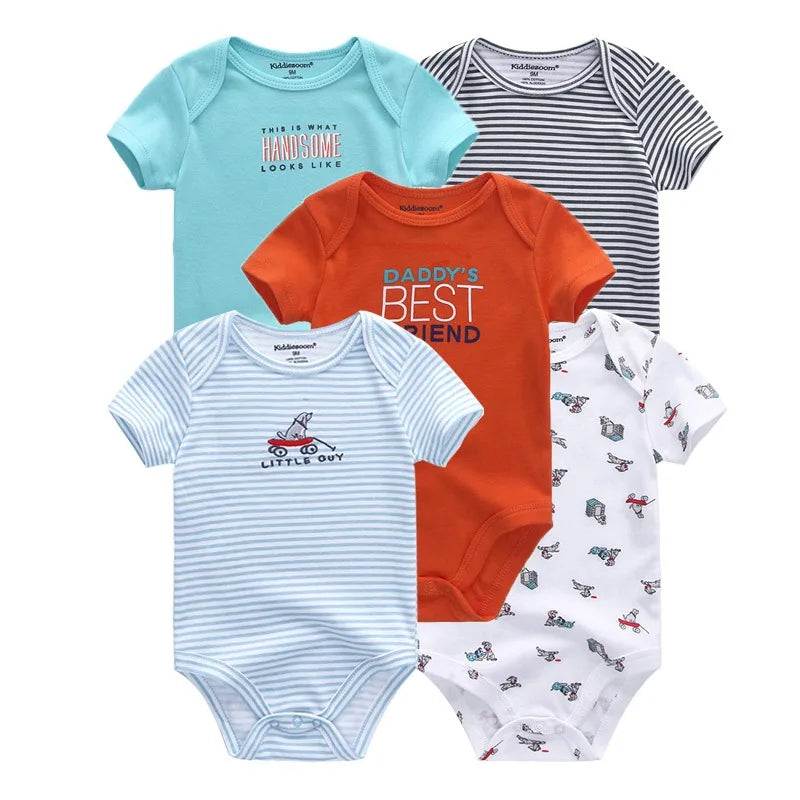 Short Sleeves Cartoon Print Soft Bodysuits For Baby Boys And Girls childrensterritory