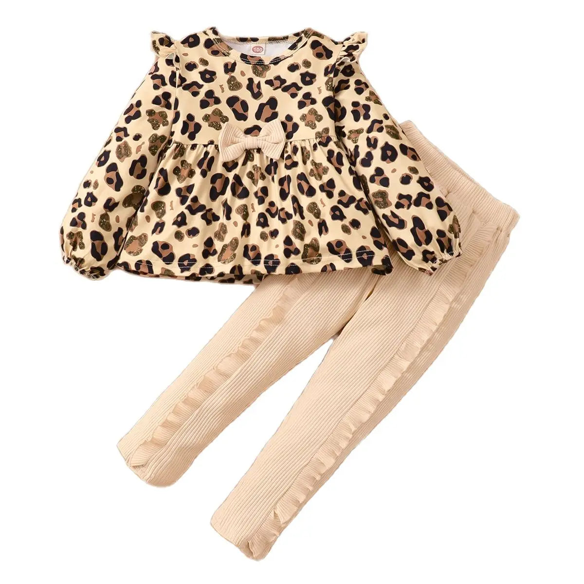 Kids Girls Clothes Set/Leopard Print Top + Pants Set
