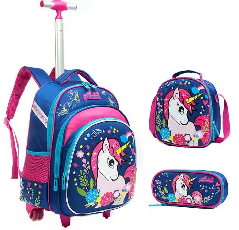 3D-printed Sequins Kids Wheeled Backpack 3 Piece Set childrensterritory