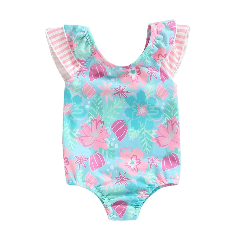 Baby Girl Ruffle Trim Floral Print Beachwear/Bodysuit childrensterritory