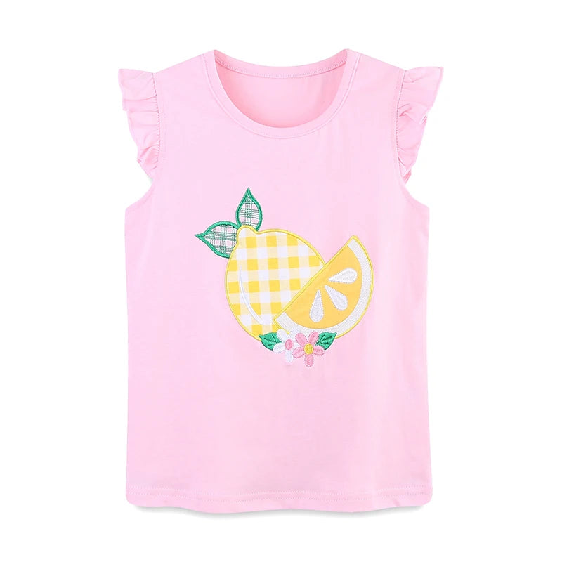 Sleeveless Lemon Print Casual Summer Clothing Set For Girls childrensterritory
