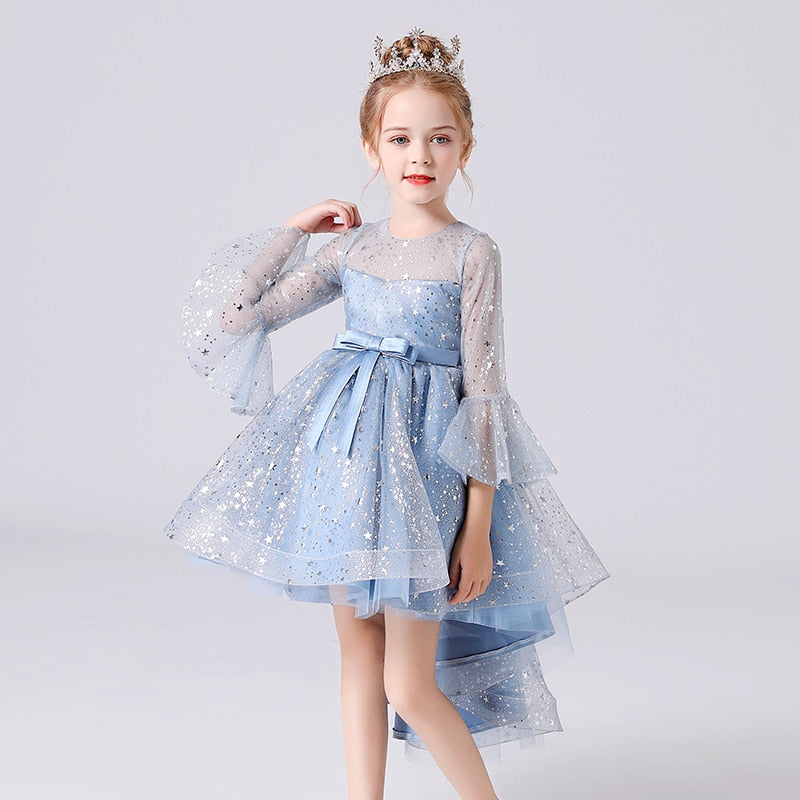 Kids Girls Elegant Stars Sequin Trailing Party Dresses childrensterritory