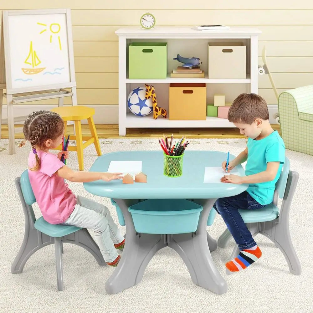 Toddler/Kids 2-in-1 Table and 2 Chairs Set w/Storage Shelf