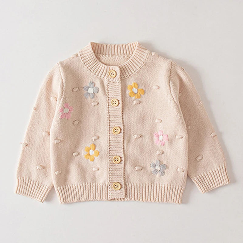 Baby Flowers Embroidered Long Sleeves Knitted Cardigans childrensterritory