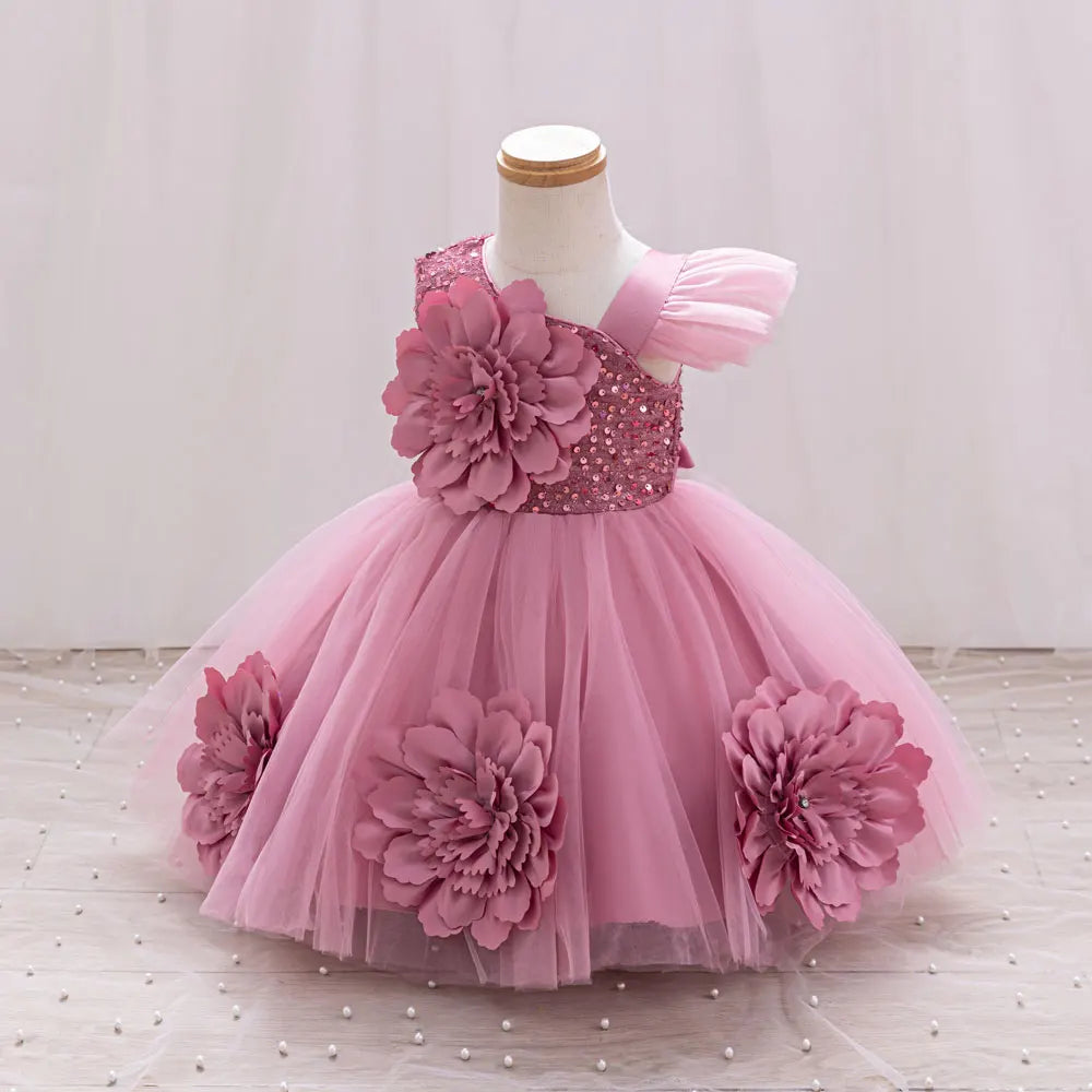 Toddler/Baby Girls Sequin Flower Design Tulle Bridesmaid Gowns