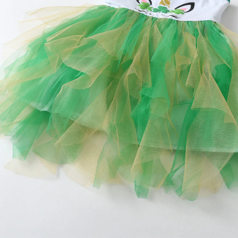 Unicorn Cartoon Design Layered Tulle Kids Girls Summer Dress childrensterritory