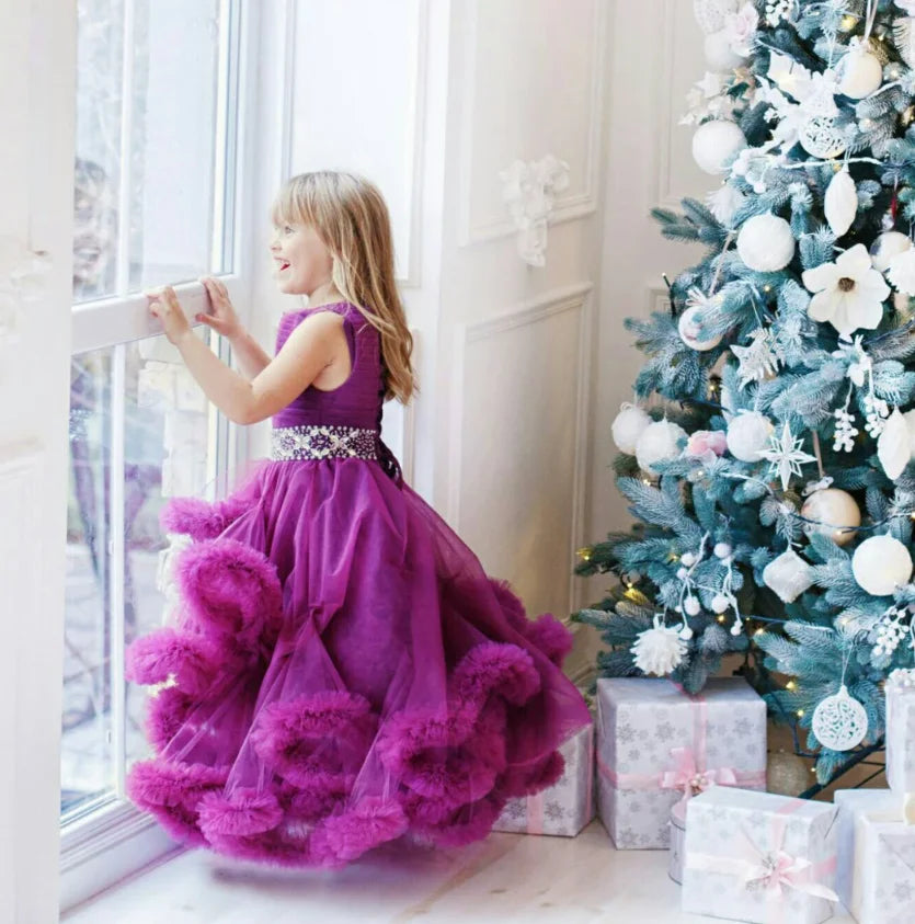 Puffy Purple Mommy and Me Long Matching Party Dress childrensterritory
