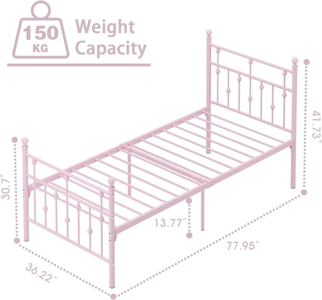 Twin Size Pink Metal Bed Frame with Headboard childrensterritory