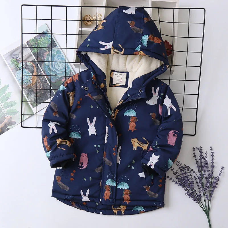 Animal Printed Windproof Kids Girls Warm Fleece Jackets childrensterritory