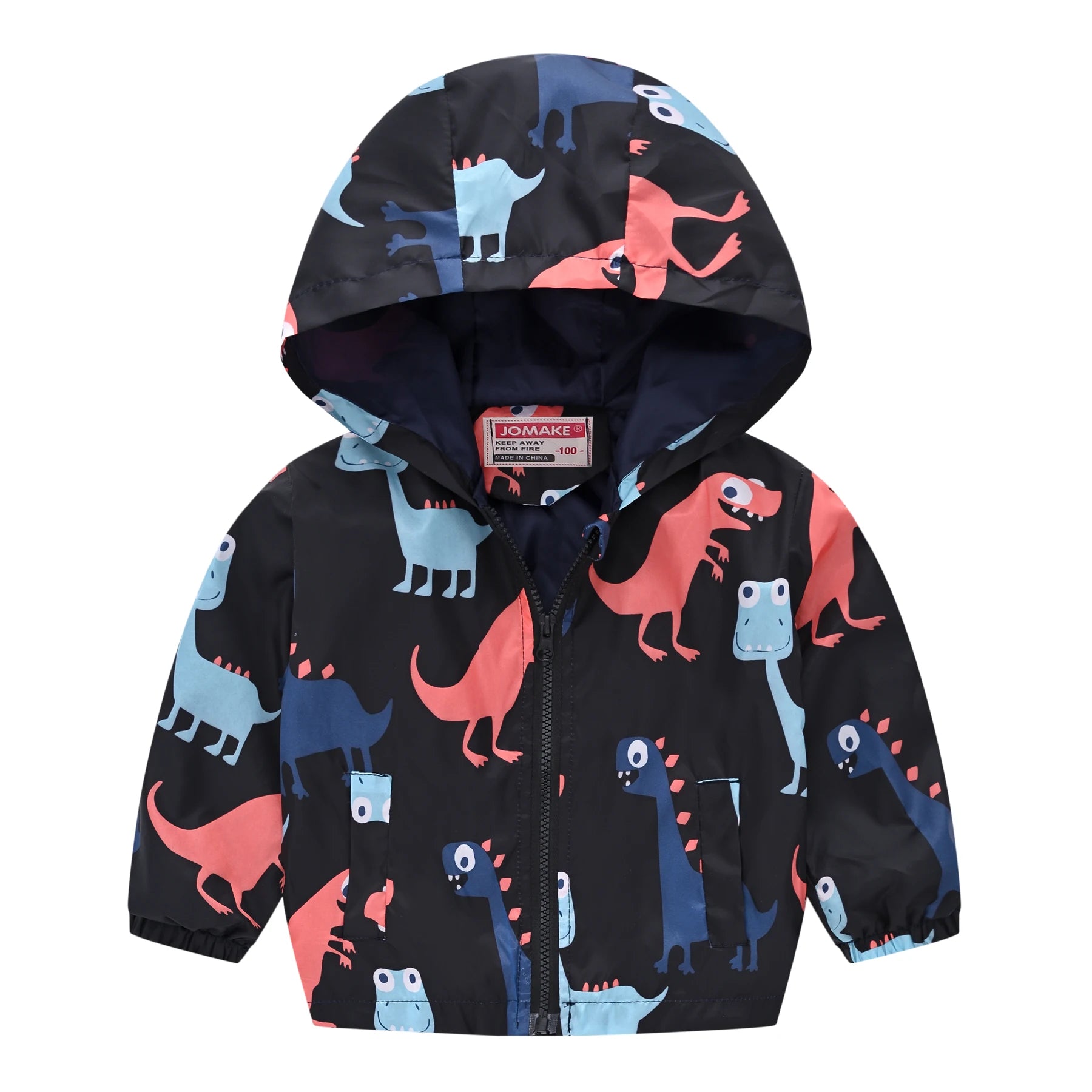 Dinosaurs Graphic Print Kids Boys Windproof Hooded Jackets