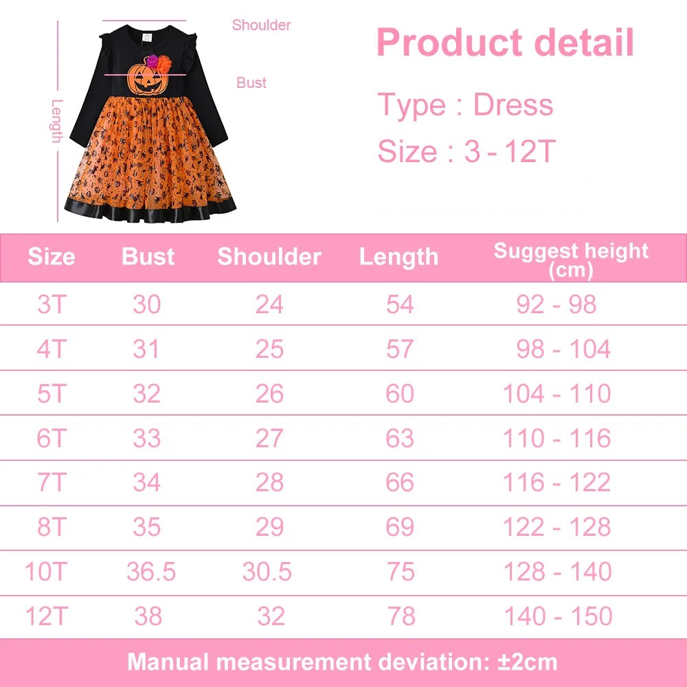 Kid Girls Pumpkin Spider Print Tutu Princess Dresses childrensterritory