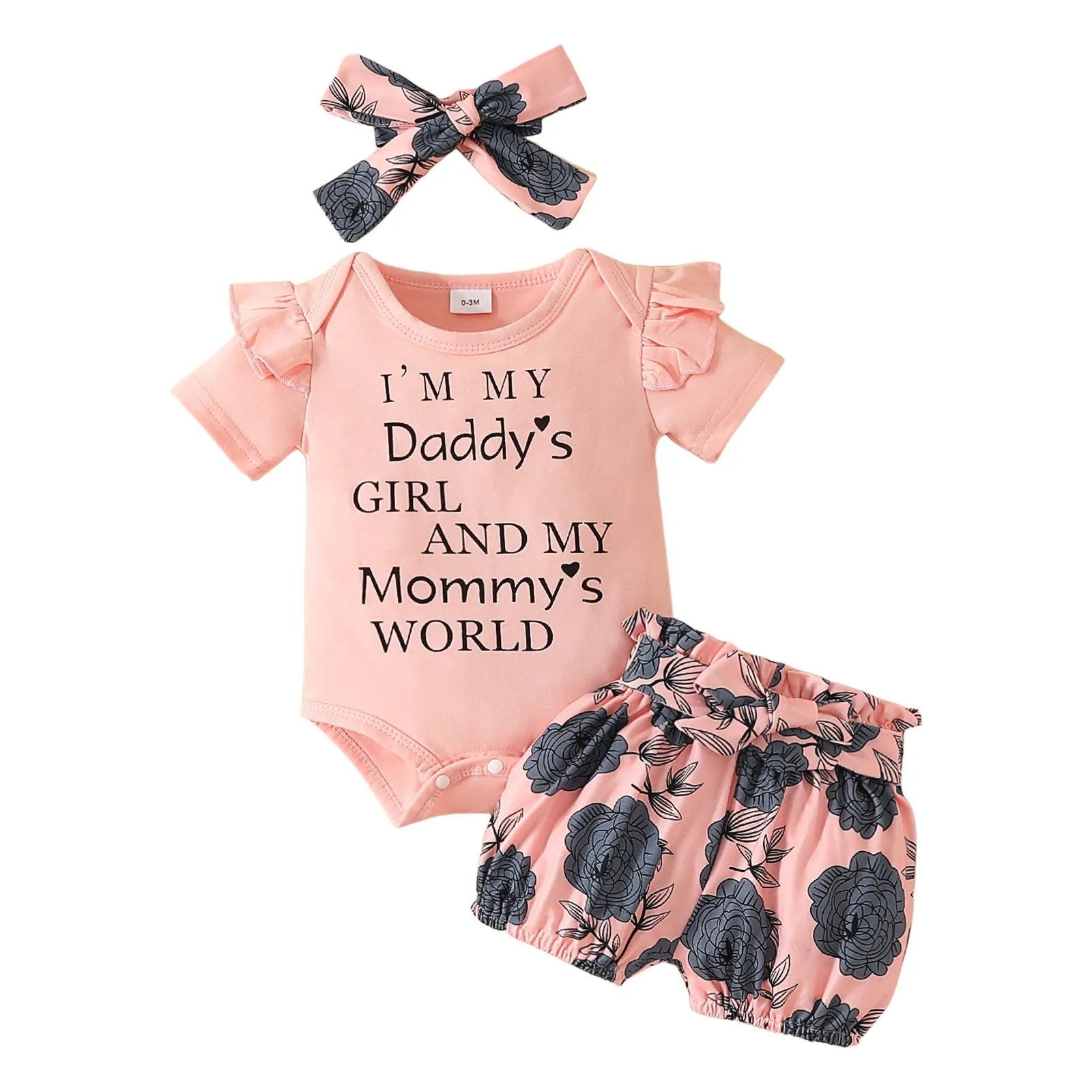 Letters Print Romper and Flower Shorts Set for Baby Girl