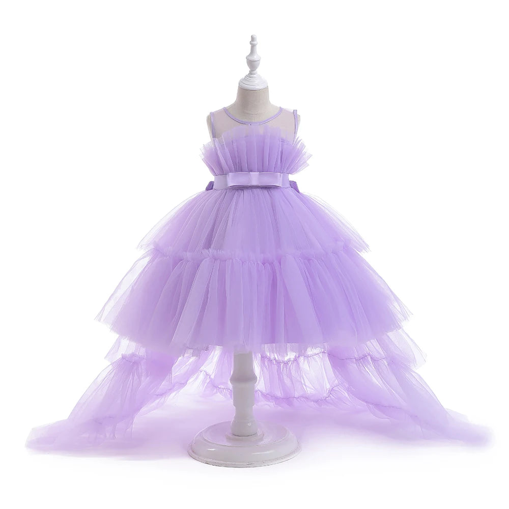 Little Girls Puffy Tulle First Communion Dresses with Trailing childrensterritory