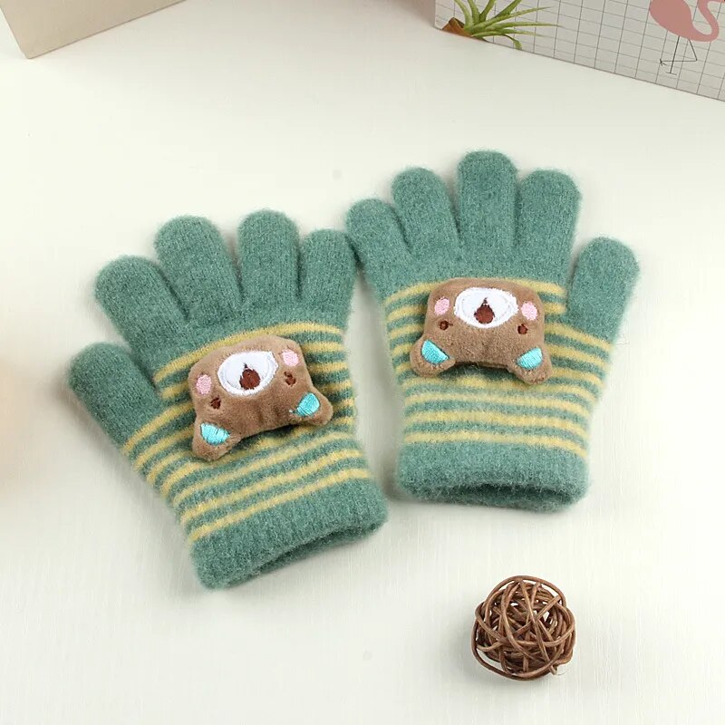 Kids Cartoon Design Furry Coral Fleece Short Gloves Mittens childrensterritory