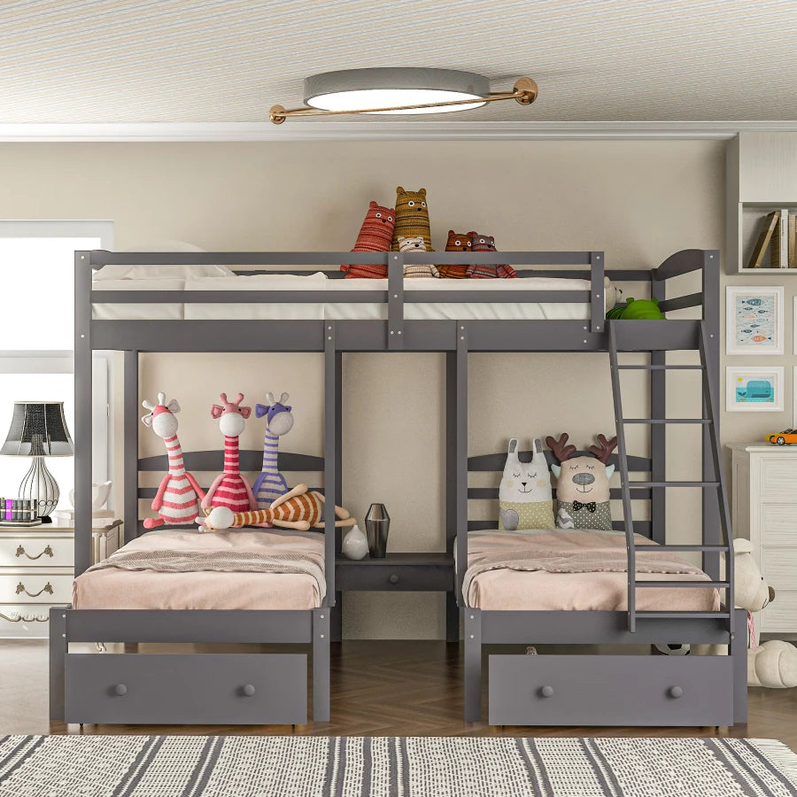 Complete Over Triple Bunk Bed with Drawers For Kids childrensterritory