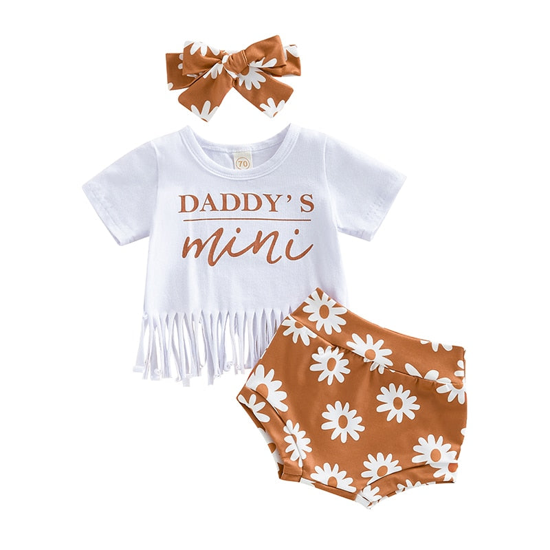 Baby Girl Letter Printed T-shirt with Flower Shorts and Hairband childrensterritory