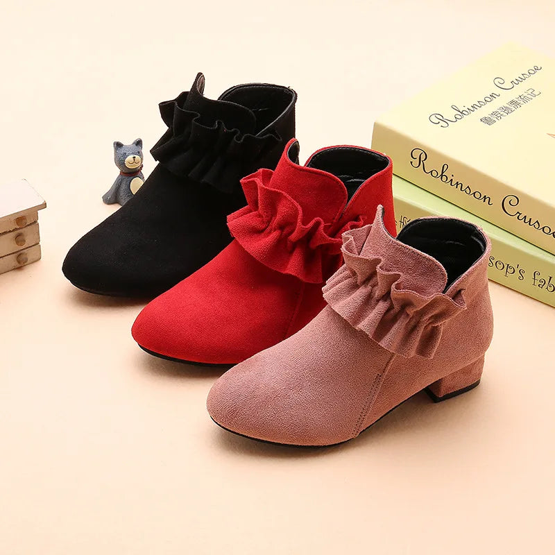 Kids Girls Suede Low Heels Short Ankle Warm Boots childrensterritory