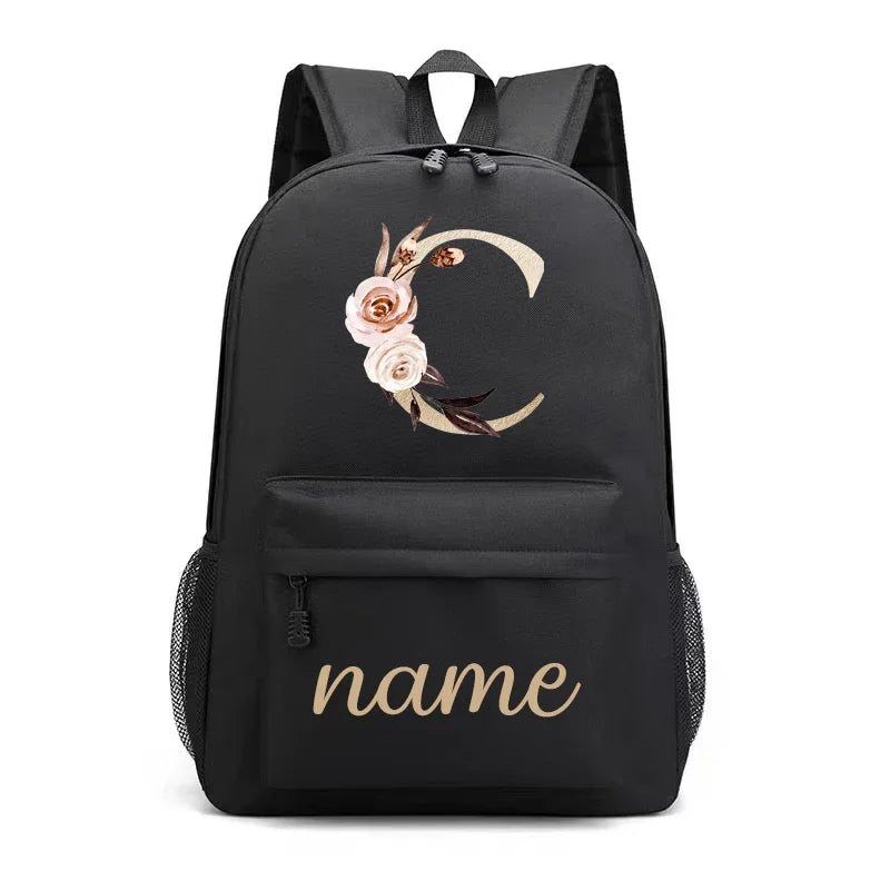Canvas High School Backpack with Custom Letter Name