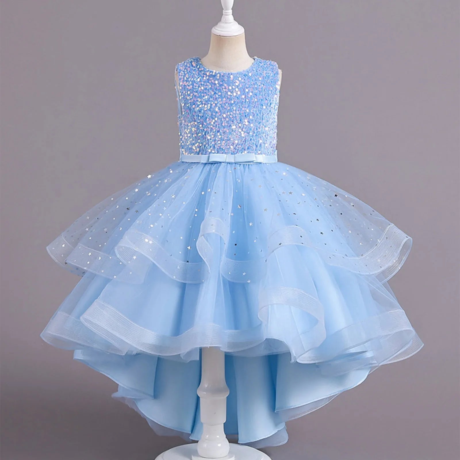 Sleeveless Sequins Design Kids Girls Party Trailing Dresses