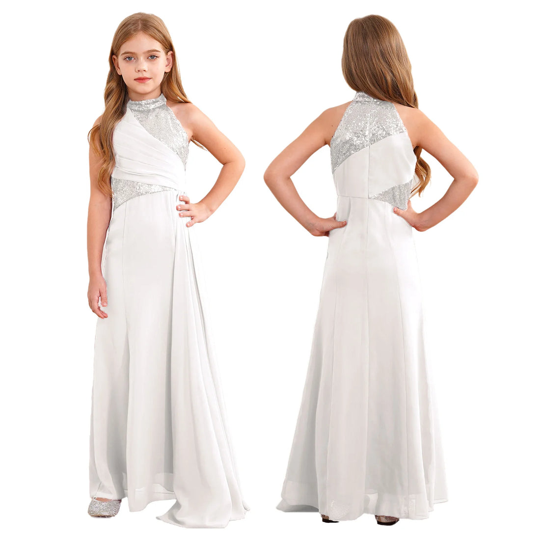 Kids Girls Sequins Pleat Overlay Pageant Evening Gowns childrensterritory