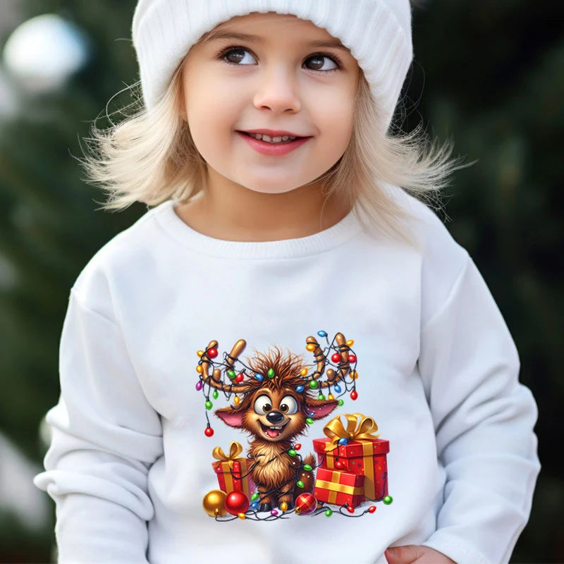 Boys & Girls Elk Deer Print Christmas Sweatshirts childrensterritory