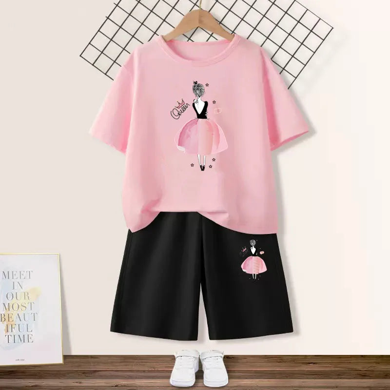 Kids Girls Butterfly High Heel T-shirt +Shorts 2 Piece Tracksuits childrensterritory