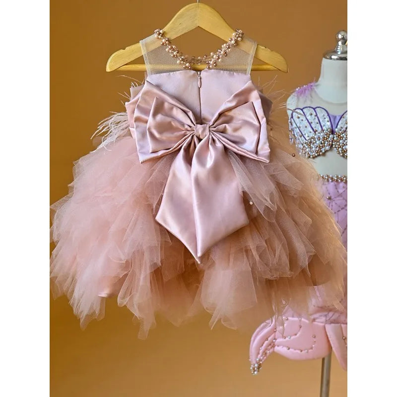 Little Girls Flower Beaded Mesh Puffy Princess Dress childrensterritory