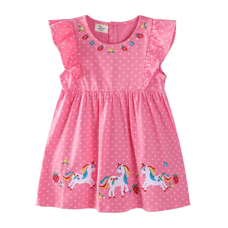 Cartoon Embroidery Design Kids Girls Summer Dresses childrensterritory