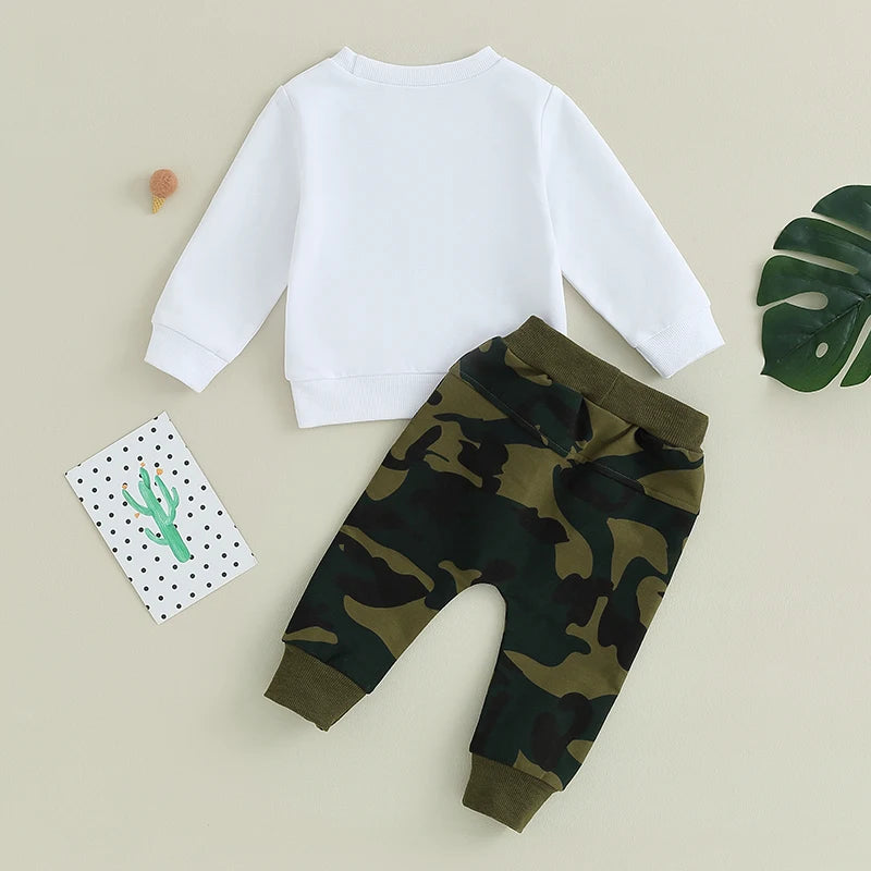 Baby Boy Camouflage Letter Print Warm Tracksuit Set