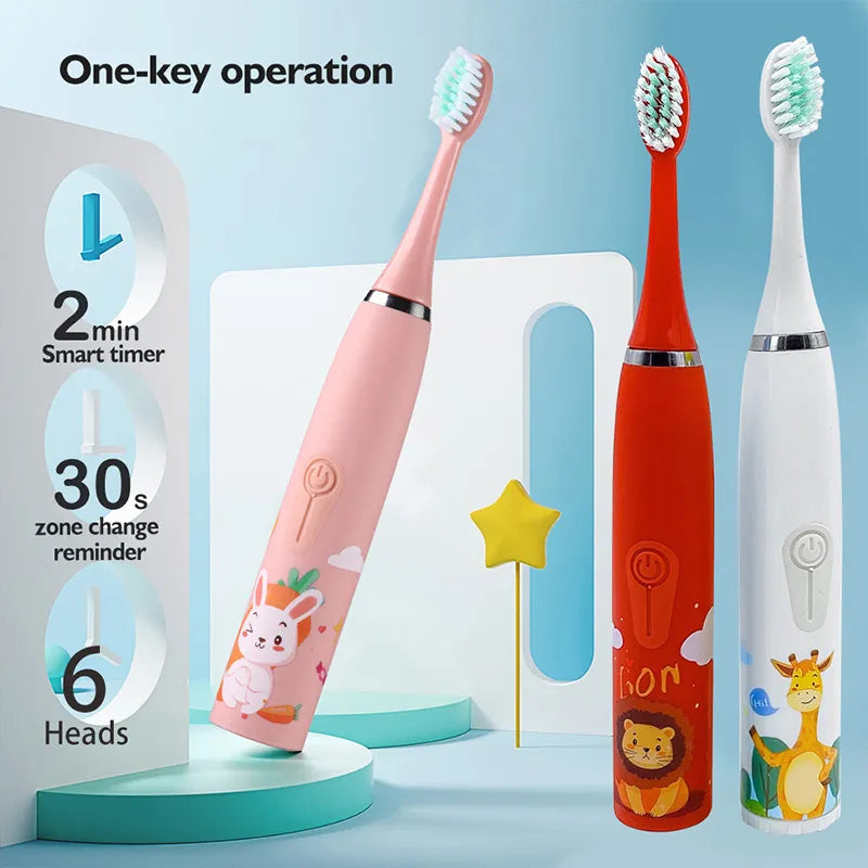 Electric Tooth Brush for Kids with 6 Soft Nozzles childrensterritory