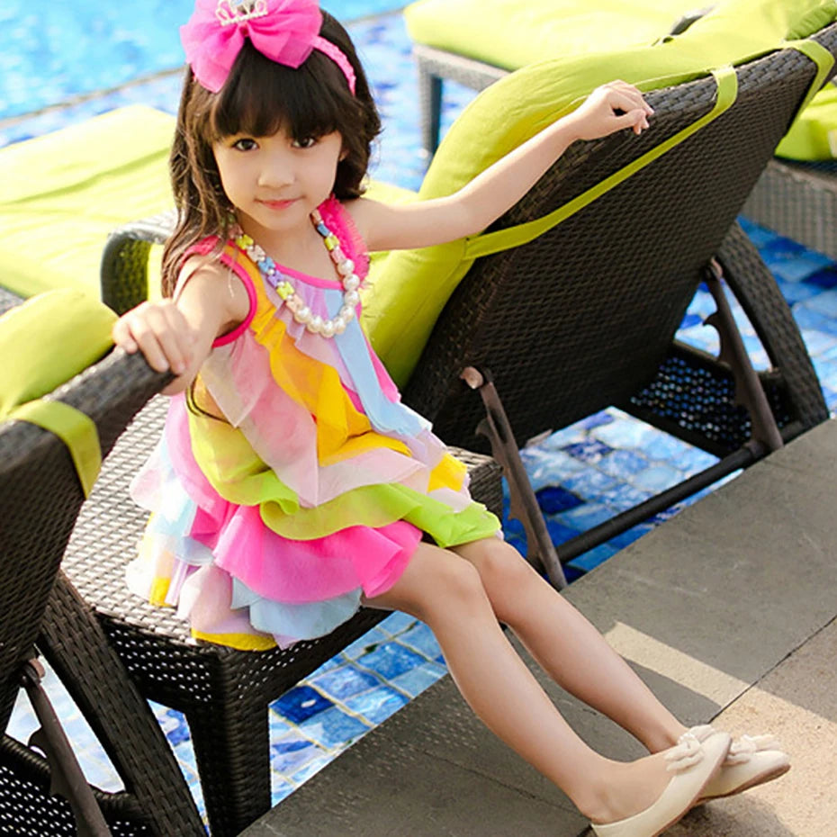 Sleeveless Rainbow Color Beach Dress For Kids Girls childrensterritory