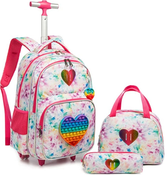 Kids 3pcs Rolling School Backpack Set with Lunch Bag and Pencil Case childrensterritory