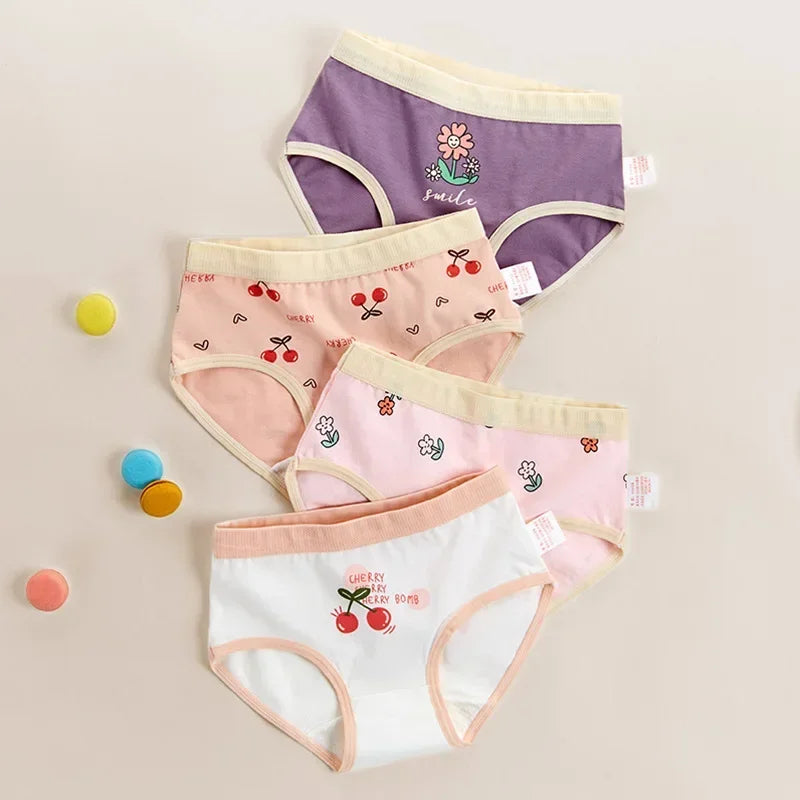 4PCS Little Girls Cotton Breathable Cartoon Briefs childrensterritory