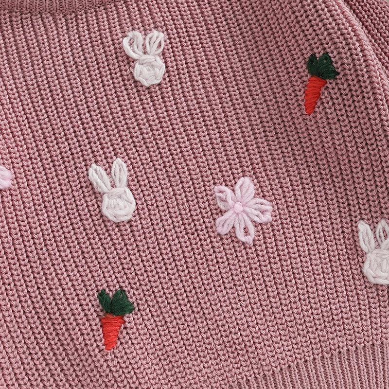 Baby Girls Cartoon Embroidery Knitted Easter Sweater childrensterritory